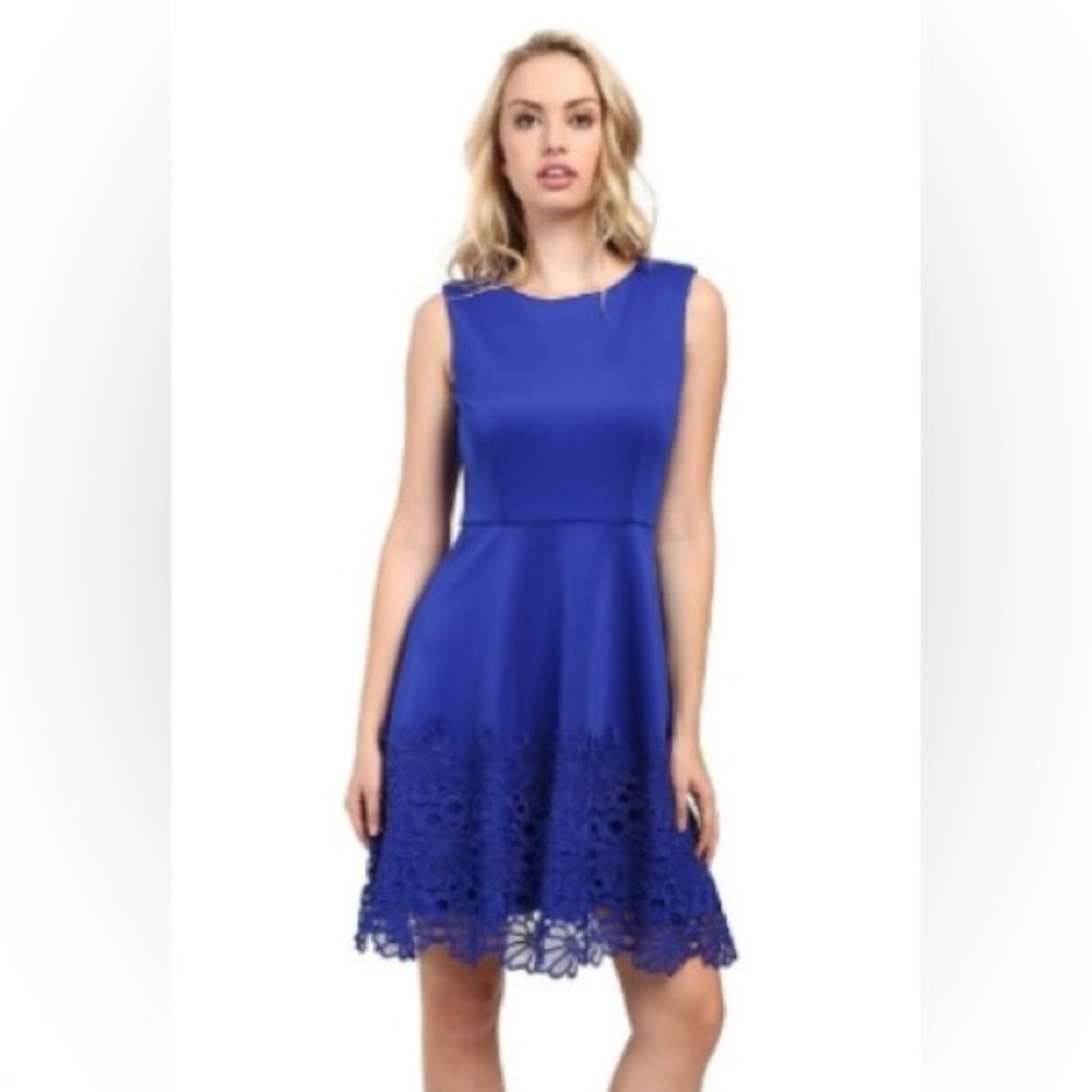Taylor Blue Scuba Floral hem dress